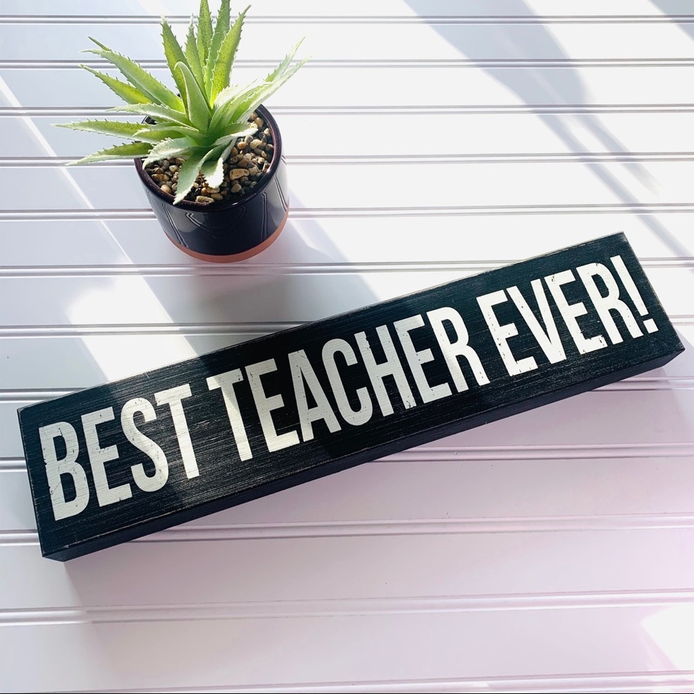 “BEST TEACHER” Wooden Black Sign NWT Teacher gift